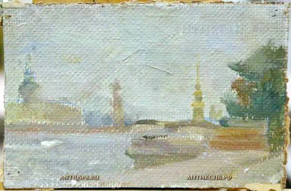 159. Картина "Вид на стрелку Васильевского острова". Холст, масло. Худ. Бантиков А. С. СССР. Сер. XX века.